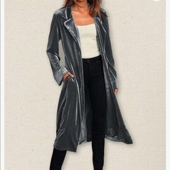 NEW Velvet Open Front Cardigan Coat With Belt - Picture 1 of 6